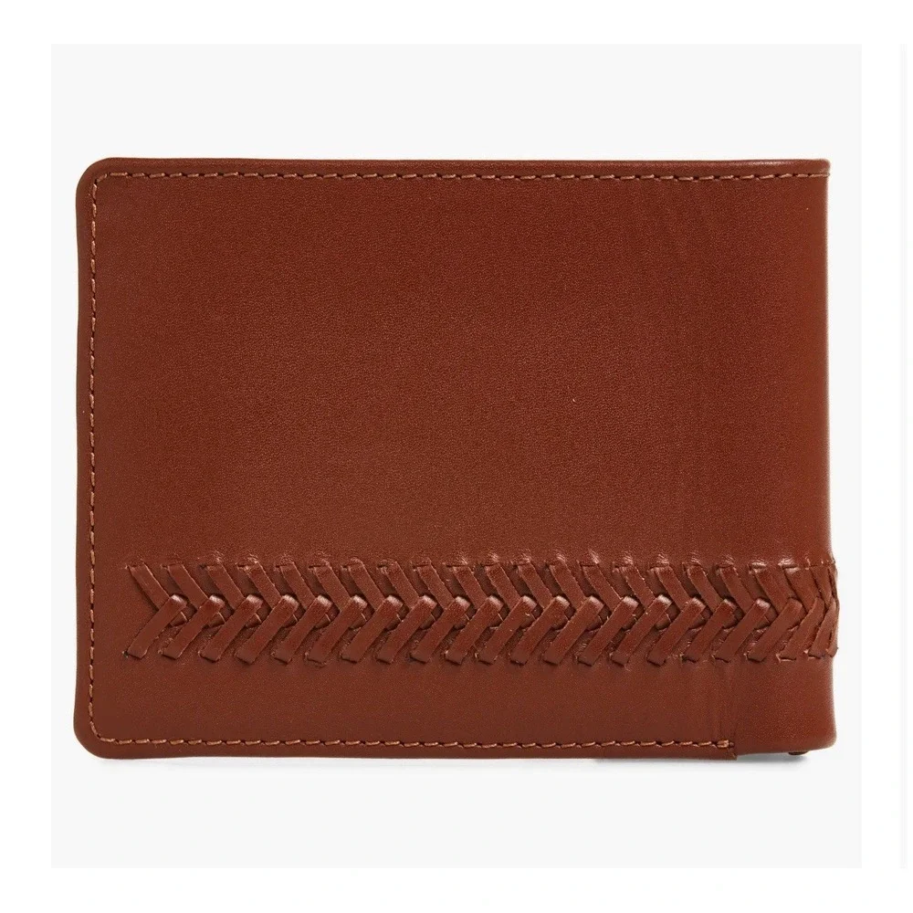 NWB Tommy Bahama Men's Tan LEATHER Lace Details‎ Bifold Wallet Gift